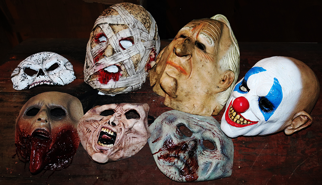 Halloween Masken- Set (7 Stück), Latex, Kunststoff